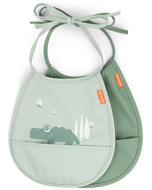 Done By Deer 2-Pack Waterproof Bib - Croco - Green - with Pocket Waterproof Bibs