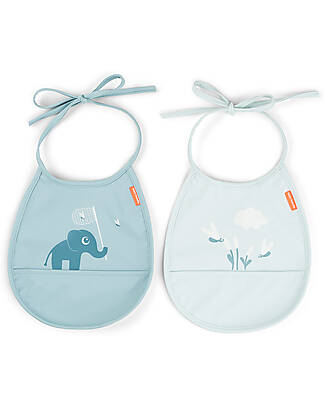 Done By Deer 2-Pack Waterproof Bib - Elphee - Blue - with Pocket Waterproof Bibs