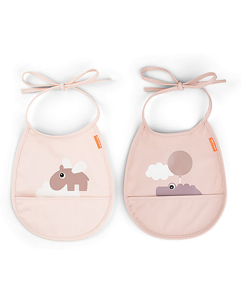 Done By Deer 2-Pack Waterproof Bib - Happy Clouds - Powder - with Pocket Waterproof Bibs