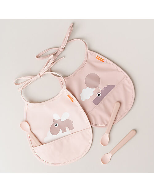 Done By Deer 2-Pack Waterproof Bib - Happy Clouds - Powder - with Pocket Waterproof Bibs