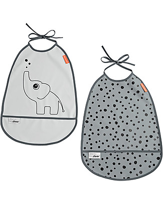 Done By Deer 2-Pack Waterproof Bib with Pocket Elphee, Grey Tones Snap Bibs
