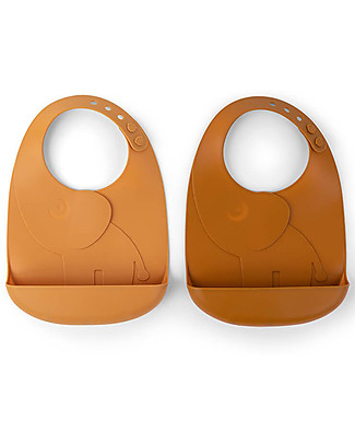 Done By Deer 2-Pack Waterproof Bib with Pocket Elphee - Mustard Tones Waterproof Bibs