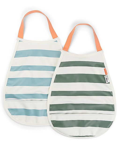 Done By Deer 2-Pack Waterproof Stripes Bib - Blue and Green - with Pocket! Waterproof Bibs