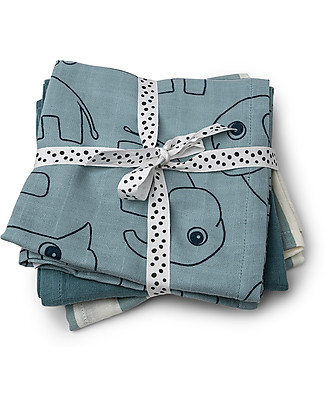 Done By Deer 3-pack Burp Cloth Deer Friends Blue - 70x70 cm - 100% cotton Burpy Bibs