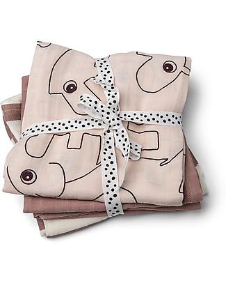 Done By Deer 3-pack Burp Cloth Deer Friends Powder - 70x70 cm - 100% cotton Burpy Bibs