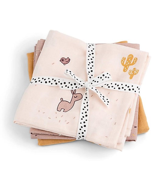 Done By Deer 3-pack Burp Cloth Lalee the Llama - Powder - 70x70 cm - 100% cotton GOTS Burpy Bibs