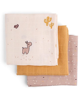 Done By Deer 3-pack Burp Cloth Lalee the Llama - Powder - 70x70 cm - 100% cotton GOTS Burpy Bibs