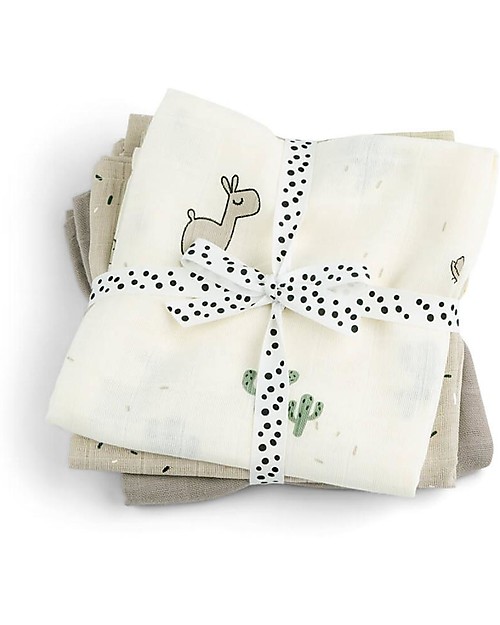 Done By Deer 3-pack Burp Cloth Lalee the Llama - Sand - 70x70 cm - 100% cotton GOTS Burpy Bibs