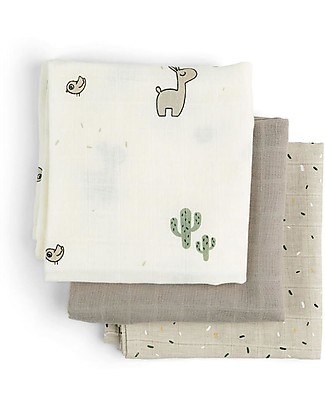 Done By Deer 3-pack Burp Cloth Lalee the Llama - Sand - 70x70 cm - 100% cotton GOTS Burpy Bibs