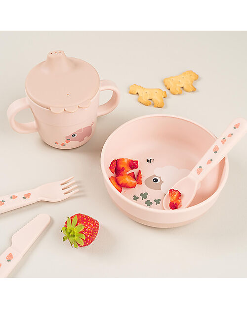 Done By Deer Antislip Base Bowl - Tiny Farm - Powder - 375 ml Bowls & Plates