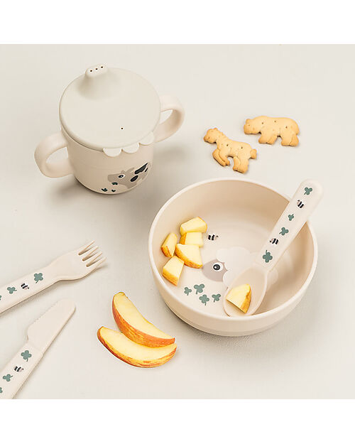 Done By Deer Antislip Base Bowl - Tiny Farm - Sand - 375 ml Bowls & Plates