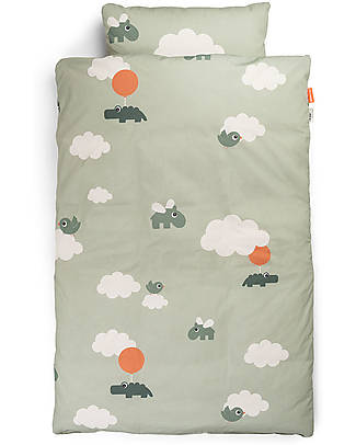Done By Deer Baby Bed Linen - Happy Clouds - Green - 100% Organic Cotton Bed Sheets and Pillow Cases