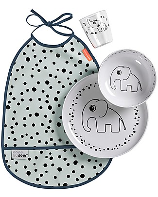 Done By Deer Baby Dinner Set Happy Dots, Blue - 3 pieces + waterproof bib included! Meal Sets