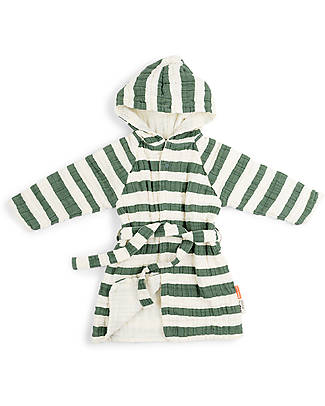 Done By Deer Bathrobe - Stripes Green - 60 cm - Organic Cotton Towels And Flannels
