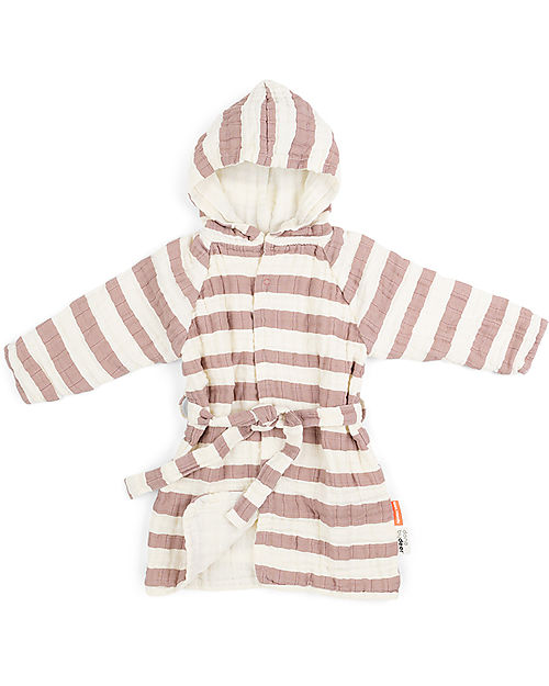 Done By Deer Bathrobe - Stripes Powder - 50 cm - Organic Cotton Towels And Flannels