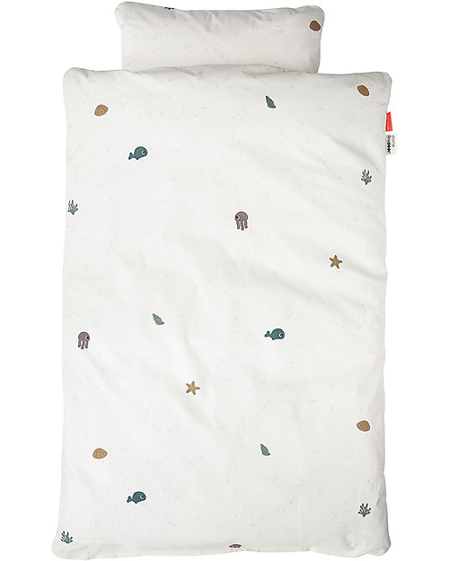 Done By Deer Bedding Set Duvet Cover 80x70 cm and Pillowcase 35x28 cm -Sea Friends Beige - Organic Cotton Duvet Sets