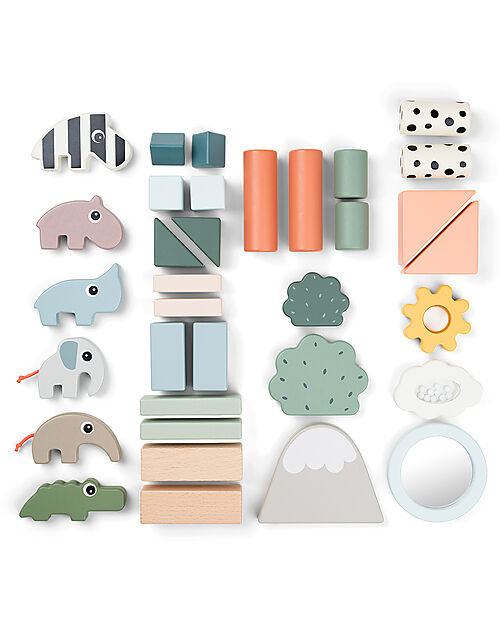 Done By Deer Building Block Set- 34 pcs - Deer Friends - 18m+ Wooden Blocks and Construction Sets