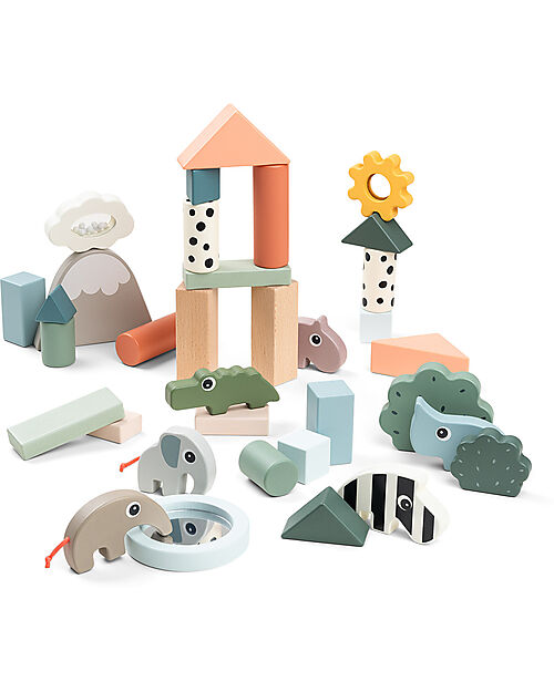 Done By Deer Building Block Set- 34 pcs - Deer Friends - 18m+ Wooden Blocks and Construction Sets