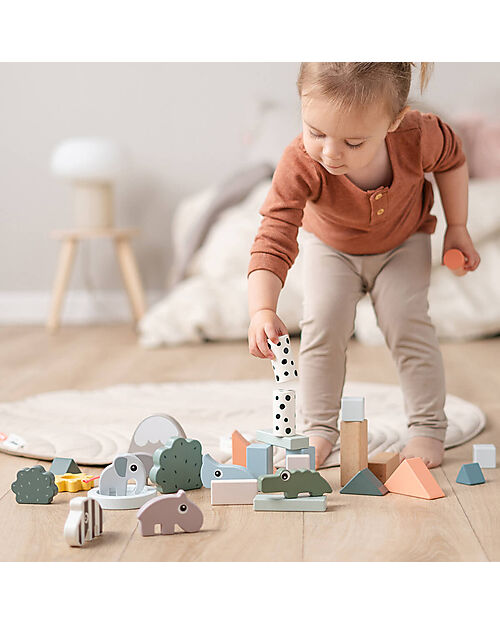 Done By Deer Building Block Set- 34 pcs - Deer Friends - 18m+ Wooden Blocks and Construction Sets