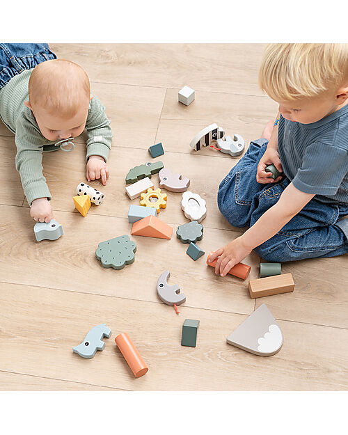 Done By Deer Building Block Set- 34 pcs - Deer Friends - 18m+ Wooden Blocks and Construction Sets