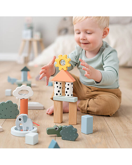 Done By Deer Building Block Set- 34 pcs - Deer Friends - 18m+ Wooden Blocks and Construction Sets