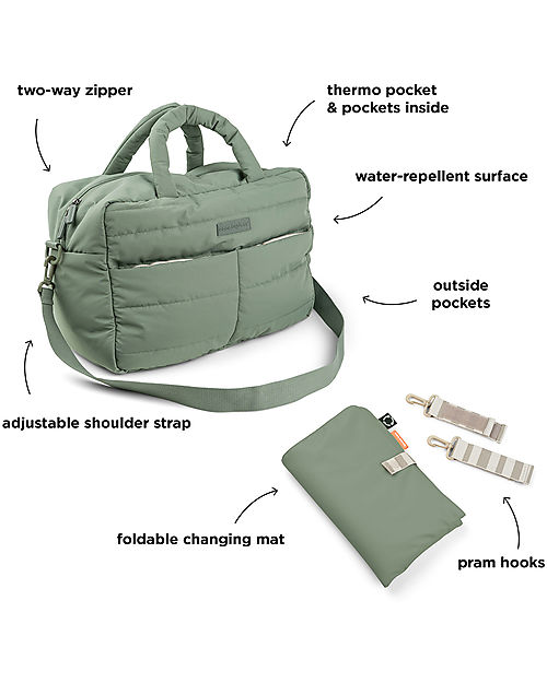 Done By Deer Changing Bag with Changing Pad - Quilted - Green - 24 L - Made with Recycled Plastic Bottles Diaper Changing Bags