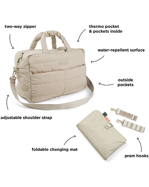 Done By Deer Changing Bag with Changing Pad - Quilted - Sand - 24 L - Made with Recycled Plastic Bottles Diaper Changing Bags