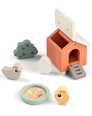 Done By Deer Chicken coop interlocking game - Tiny Farm - from 2 years old Wooden Stacking Toys