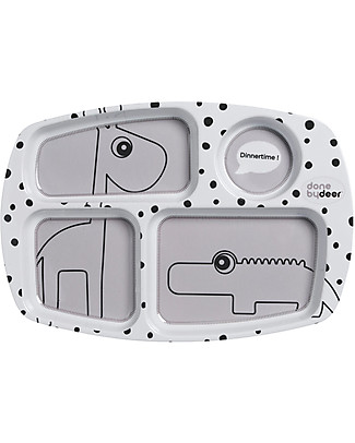 Done By Deer Compartment Plate Happy Dots, Grey Bowls & Plates