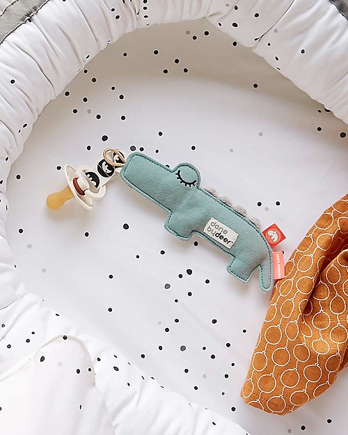 Done By Deer Cozy Keeper Croco, Green - Cotton Pacifier Chains