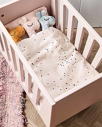 Done By Deer Dolls Bed Bedlinen, Dreamy Dots Powder - With duvet and pillow! Dolls Accessories