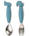 Done By Deer Easy Grip Cutlery Set - Fork and Spoon - Blue - Silicone Food Grade and Stainless steel Cutlery