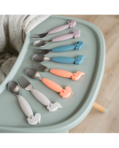 Done By Deer Easy Grip Cutlery Set - Fork and Spoon - Blue - Silicone Food Grade and Stainless steel Cutlery