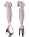 Done By Deer Easy Grip Cutlery Set - Fork and Spoon - Powder - Silicone Food Grade and Stainless steel Cutlery