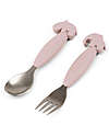 Done By Deer Easy Grip Cutlery Set - Fork and Spoon - Powder - Silicone Food Grade and Stainless steel Cutlery