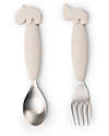 Done By Deer Easy Grip Cutlery Set - Fork and Spoon - Sand - Silicone Food Grade and Stainless steel Cutlery