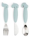 Done By Deer Easy Grip Cutlery Set - Fork, Knife and Spoon - Blue - Silicone Food Grade and Stainless steel Cutlery