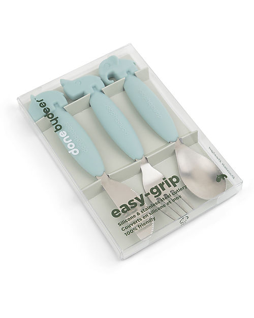 Done By Deer Easy Grip Cutlery Set - Fork, Knife and Spoon - Blue - Silicone Food Grade and Stainless steel Cutlery