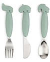Done By Deer Easy Grip Cutlery Set - Fork, Knife and Spoon - Green - Silicone Food Grade and Stainless steel Cutlery