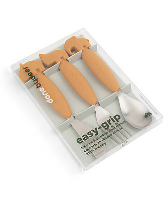 Done By Deer Easy Grip Cutlery Set - Fork, Knife and Spoon - Mustard - Silicone Food Grade and Stainless steel Cutlery