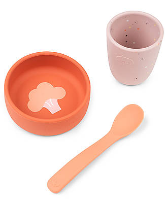Bamboom Baby Meal Set - Plate + Bowl + Spoon + Glass - Blue - Antibacterial  Silicone unisex (bambini)