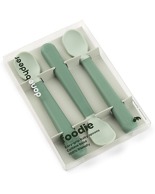 Done By Deer Foodie Anti-Slip Baby Spoon 3-pack - Green - 100% food grade PP Cutlery