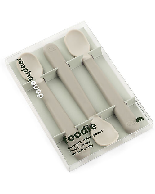Done By Deer Foodie Anti-Slip Baby Spoon 3-pack - Sand - 100% food grade PP Cutlery