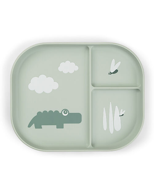 Done By Deer Foodie Compartment Plate - Croco Green - 100% Food-Grade PP Bowls & Plates
