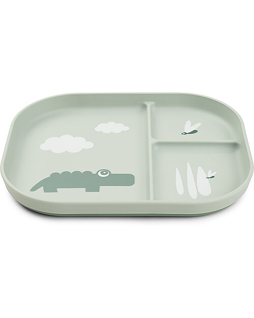 Done By Deer Foodie Compartment Plate - Croco Green - 100% Food-Grade PP Bowls & Plates