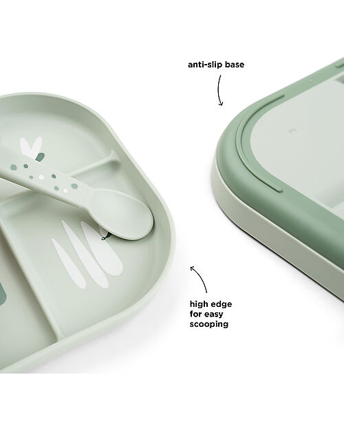 Done By Deer Foodie Compartment Plate - Croco Green - 100% Food-Grade PP Bowls & Plates