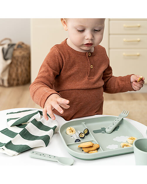 Done By Deer Foodie Compartment Plate - Croco Green - 100% Food-Grade PP Bowls & Plates