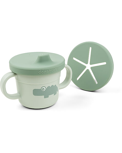 Done By Deer Foodie Cup with Spout and Snacks - Croco - Green - 100% Alimentary PP Cups