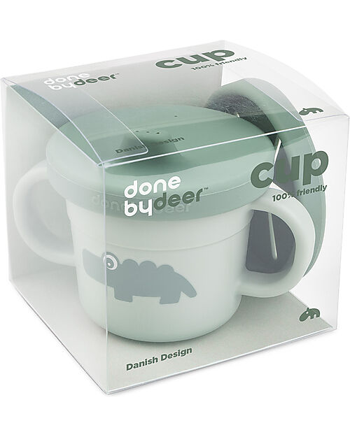 Done By Deer Foodie Cup with Spout and Snacks - Croco - Green - 100% Alimentary PP Cups