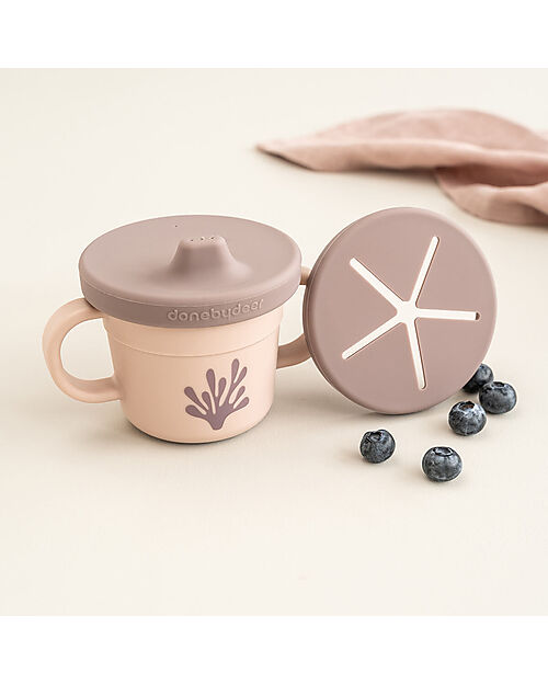Done By Deer Foodie Cup with Spout and Snacks - Wally - Powder Pink - 100% Alimentary PP Cups